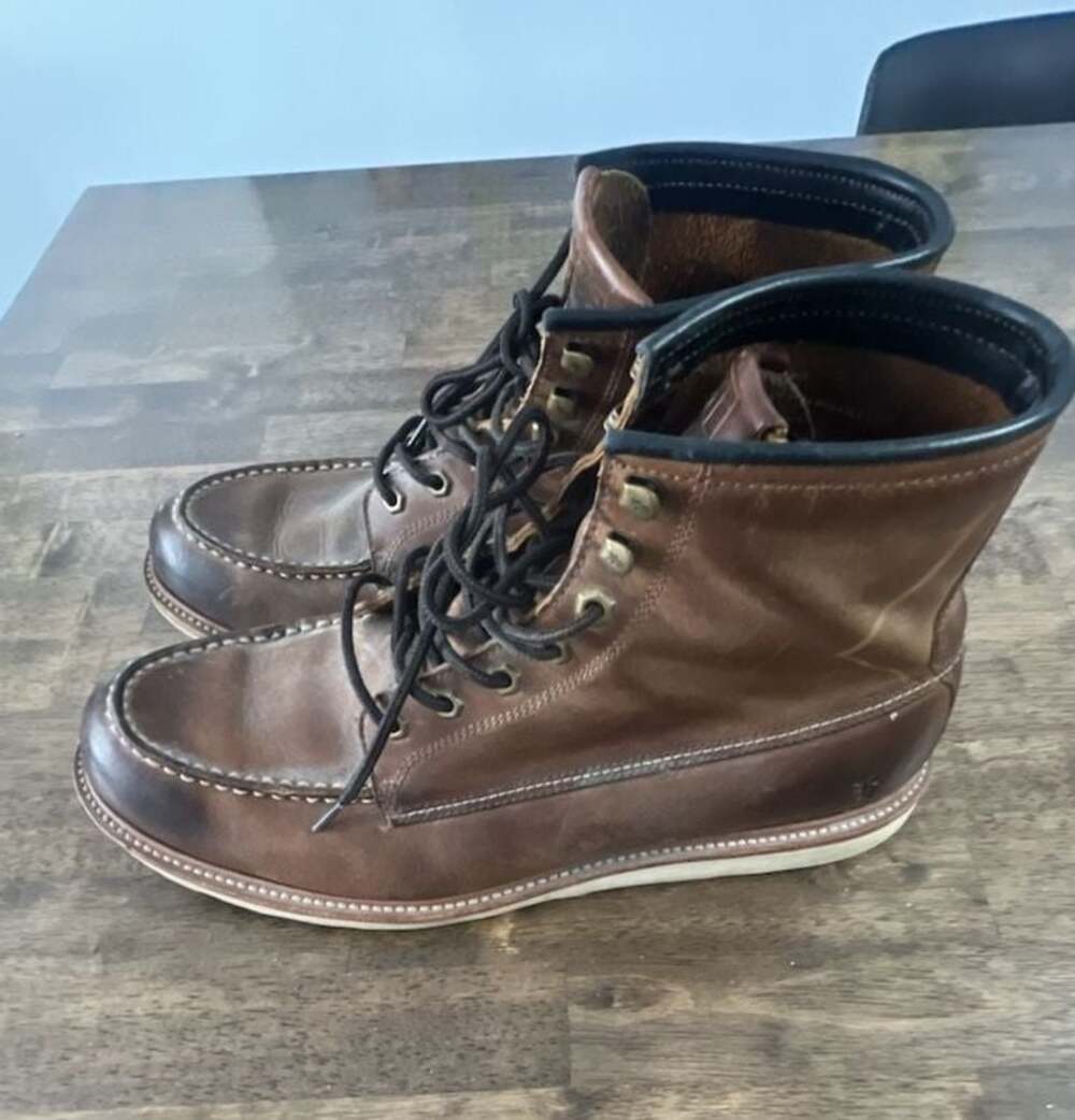 Frye Dakotam Mid Lace Learher Moc Toe Work Boots W Vibram sole Mens 13
